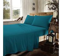 NZ Plain Flannelette Full Sheet Sets 100% Brushed Cotton Thermal Super Soft Cosy Warm Fitted and Flat Sheet Sets With Pillowcases (King, Teal)