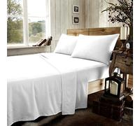 NZ Plain Flannelette Full Sheet Sets 100% Brushed Cotton Thermal Super Soft Cosy Warm Fitted and Flat Sheet Sets With Pillowcases (Double, White)