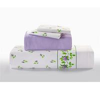 NZ Rose Bud Floral Pattern Flannelette 100% Natural Brushed Cotton Thermal Fitted and Flat Sheet Set With Pillowcases (Lilac, Single Size Sheet Set)