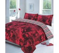 NZ Rose Pattern Floral Luxurious Modern Style Duvet Cover Sets Reversible Bedding Sets (Red, Double)
