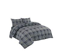 NZ Tartan Check Luxurious Flannel 100% Natural Brushed Cotton Thermal Duvet Cover Sets Reversible Bedding Sets (Grey, King)