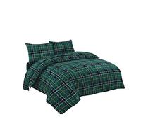 NZ Tartan Check Luxurious Flannel 100% Natural Brushed Cotton Thermal Duvet Cover Sets Reversible Bedding Sets (Green, Single)