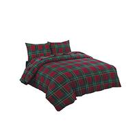 NZ Tartan Check Luxurious Flannel 100% Natural Brushed Cotton Thermal Duvet Cover Sets Reversible Bedding Sets (Red, King)