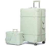 NZBZ Vintage Luggage set Carry on Cute Suitcase with Rolling Spinner Wheels TSA Lock Luggage 3 Pieces, Green, 14inch & 20inch, Zipper Vintage Luggage