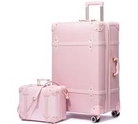 NZBZ Vintage Luggage set Carry on Cute Suitcase with Rolling Spinner Wheels TSA Lock Luggage 3 Pieces, Blush Pink, 14inch & 28inch, Zipper Vintage Luggage