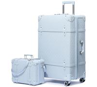 NZBZ Vintage Luggage set Carry on Cute Suitcase with Rolling Spinner Wheels TSA Lock Luggage 3 Pieces, Sky Blue, 14inch & 20inch, Zipper Vintage Luggage