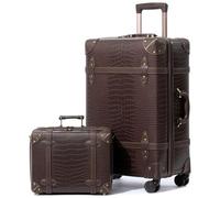 NZBZ Vintage Luggage Sets of 2, Vintage Suitcase Set for Women and Men, Cute Retro Luggage Sets Vintage Handmade Zipper Retro Trunk Luggage, Brown, 14inch & 20inch, Zipper Vintage Luggage