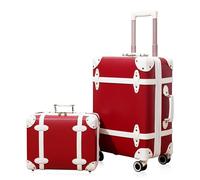NZBZ Vintage Luggage Sets of 2, Vintage Suitcase Set for Women and Men, Cute Retro Luggage Sets Vintage Handmade Zipper Retro Trunk Luggage, Cherry red, 14inch & 28inch, Zipper Vintage Luggage
