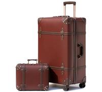 NZBZ Vintage Luggage Sets of 2, Vintage Suitcase Set for Women and Men, Cute Retro Luggage Sets Vintage Handmade Zipper Retro Trunk Luggage, Caramel Brown, 14inch & 20inch, Zipper Vintage Luggage