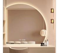 NZBZTUKUWP Left Cut Semicircle LED Bathroom Mirror,Irregular-Shaped Illuminated Mirror With Three Color Lighting, Stepless Dimming, And Time/Temperature Display(50cm)