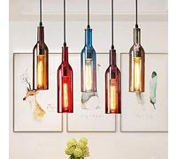 NZDY 5-Light Wine Bottle Pendant Light Fitting Vintage Industrial Colored Glass Hanging Lamp Creative Retro Ceiling Chandelier Lighting for Cafe Loft Bar Kitchen Island Restaurant E27