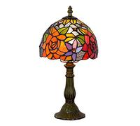 NZDY Antique Style Table Lamp, E27 Mini Night Lamp Bedside Table Lamp Flower Stained Glass Lampshade Decor Lamp for Bedroom Living Room Restaurant,Flower,36Cm