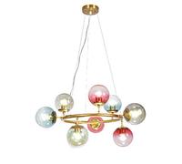 NZDY Colorful Glass Ball Bubbles Chandelier,Nordic Globe Chandelier E26 12-Lights Ring Pendant Light Modern Creative Child Chandelier Adjustable Height,Golden,9-Lights