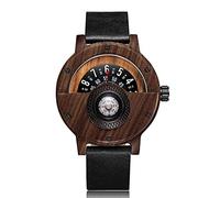 NZDY Compass Turntable Men's Wooden Watch Cowhide Leather Strap Handmade Natural Wood Watches Quartz Sports Watch
