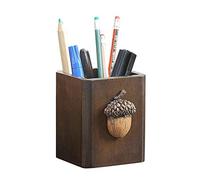 NZDY Creative Acorn Pencil Holder Retro Simple Style Wooden Makeup Brushes Organiser Office & Home Decor Pencil & Pen Holder Display Pen Pot with Non-Slip Mat