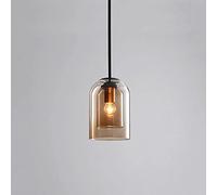 NZDY Nordic Retro Style Smoky Gray Double-Layer Single-Head Pendant Lighting, Creative Cylindrical Shape Mini Chandelier, Clear Hand-Blown Glass Hanging Lamp, Hanging Wire Adjustable Home Droplight,B