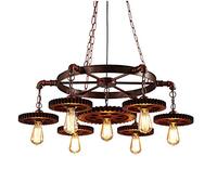 NZDY Rustic Industrial 7 Lights Pendant Lighting Fixture Vintage Hanging Ceiling Light Fixture Wheel Farmhouse Chandelier for Dining Room Bedroom Living Room,a,90X116Cm(35X46Inch)