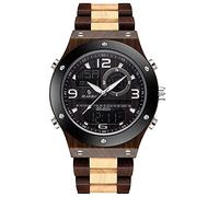 NZDY Wood Watch, Men’S Watch Digital Casual Business Classic Electronic Chronograph Waterproof Led Analog Quartz Wrist Watch with Wooden Band Black Brown (42Mm,C