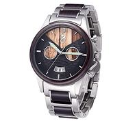NZDY Wooden Watches Mens,Wood Watches Multifunction Date 12/24H Format Dual Time Imported Movement Battery Handmade Wooden Watches for Men Wooden Strap Lightweight Retro Wooden Watches,C