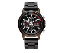 NZDY Wooden Watches Mens, Wood Watches Multifunction Date 12/24H Format Dual Time Imported Movement Battery Handmade Wooden Watches for Men Wooden Strap Lightweight Retro Wooden Watches,B