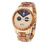 NZDY Wooden Watches Mens，Wood Watches Multifunction Date 12/24H Format Dual Time Imported Movement Battery Handmade Wooden Watches for Men Wooden Strap Lightweight Retro Wooden Watches,A