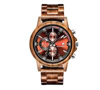NZDY Wooden Watches Mens, Wood Watches Multifunction Date 12/24H Format Dual Time Imported Movement Battery Handmade Wooden Watches for Men Wooden Strap Lightweight Retro Wooden Watches,C