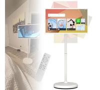 NzEupno Portable TV Smart Screen with Remote Control, Mobile TV Stand | Standing Touch Screen Monitor |Wireless Rolling TV on Wheels | Built-in Battery Full Swivel Rotation White-8+128G