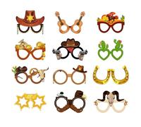 Nzexlyva 12 Pcs Cowboy Accessories, Cowboy Party Decorations, West Cowboy Photo Booth Props, Paper Eyewear Decorations for Country Wild West Themed Birthday Party Favors Supplies
