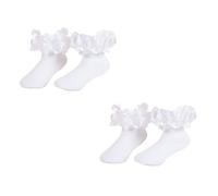 Nzexlyva 2 Pairs Frilly Socks, White Frilly Socks Girls, Cute Ruffle Ankle Socks With Double Big Lace Frilly for 1-3 Year-Old Girls Gifts Dancing Shows Birthday Party