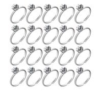 Nzexlyva 20pcs Engagement Rings, Engagement Party Decorations, Glitter Silver Fake Rings, Bridal Shower Diamond Adjustable Rings for Wedding Table Decorations, Party Supply, Cupcake Toppers