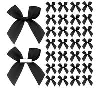 Nzexlyva 30 PCS Black Satin Bows, 8CM Pre-Tied with Sticky Gel Pads, Self Adhesive Satin Bows for Gift Wrapping, Ribbon for Christmas Birthday Party Wedding Decorations Crafts Bakery Candy Bags