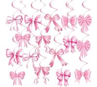 Nzexlyva 32 Pcs Bow Birthday Party Decorations, Pink Bows Banner Party Hanging Swirls for Girls Woman Birthday Coquette Party Baby Shower Valentine's Day
