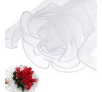 Nzexlyva 4 Yards Wrapping Paper Flowers, White Flower Bouquet Wrapping Paper, Pearl Lace Mesh Floral Bouquet Wrap, Translucent Florist Supplies for Diy Crafts Bouquet Wrapping and Party Favor Decor