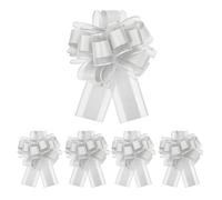 Nzexlyva 5 Pcs Pull Bows for Gift Wrapping, Wedding Car Ribbon, Silver Bows for Gift Wrapping, Pull Ribbon Wrap Bow for Wrapping Baskets Wedding Birthday Valentine'S Day Christmas Car Decorations