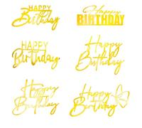 Nzexlyva 6 Pcs Happy Birthday Cake Topper, Acrylic Cake Topper, Acrylic Gold Happy Birthday Cake Baking Accessories Topper Sticks Decor Supplies for Birthday Party Anniversary Dessert