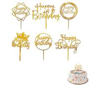 Nzexlyva 6 Pcs Happy Birthday Cake Topper, Cake Decorations, Cake Toppers Birthday Personalised, Various Gold Acrylic Cakes Decorations Supplies for Girls Boys Birthday Event Party