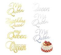 Nzexlyva 7 Pcs Birthday Queen Cake Topper, Acrylic Cake Topper Decorations, Silver and Gold Cakes Topper for Party, Queen Birthday Sign for Party Anniversary Supplies