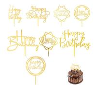Nzexlyva 8 Pcs Happy Birthday Cake Topper, Birthday Cake Decorations, Acrylic Cake Topper, Gold Personalised Various Cakes Supplies for Cupcake Girls Boys Adults Birthday Party