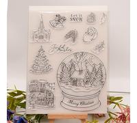 NZJ Merry Christmas Decorative Ball Santa Clear Stamp Background Transparent Silicone Stamp Rubber Stamp for Scrapbook Journal Card Making