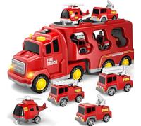 Nzkeuf 5-in-1 Fire Engine Toys for Kids, Fire Truck Set with Moving Parts, Light & Sound, Fire Engine Kit for 3 4 5 6+Year Old Kids, Safe & Durable for Play, Learning, and Gift for Boys & Girls