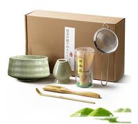 Nzkeuf 6PCS Matcha Set, Tea Making Kit with Bamboo Whisk and Ceramic Bowl, Matcha Starter Kit for Beginners and Tea Lovers, Elegant Matcha Kit for Home, Office, Gifts & Christmas (Green)