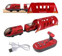 Nzkeuf Battery Powered RC Train, Kids Mordern Remote Control Train Set with Light & Sound, Battery Operated Electric Locomotive Train Model with Tunnel and a Cabin, Children's Gift for 3 4 5 6+ (Red)