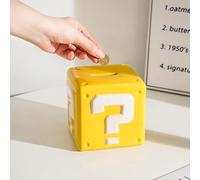 Nzkeuf Ceramic Savings Bank, Yellow Question Block Money Box, Question Mark Coin Bank, Adorable Dopamine Hues Decorative Savings Jar, Retro Gaming Decor and Gift