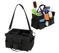Nzkeuf Cleaning Caddy Bag, Large Cleaning Tote Bag Multi-Compartment with Detachable Divider, Wearable/Carry-On Cleaning Organiser for Housekeepers, Janitors, and Commercial Cleaning (Black)