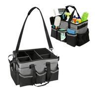 Nzkeuf Cleaning Caddy Bag, Large Cleaning Tote Bag Multi-Compartment with Detachable Divider, Wearable/Carry-On Cleaning Organiser for Housekeepers, Janitors, and Commercial Cleaning (Grey)