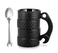 Nzkeuf Coffee Mug with Wrench-Shaped Handle & Includes Stirrer, Tyre Mug in Unique Industrial Design, Durable Ceramic, Gift to Father's Day, Coffee, Car and Mechanic Fans