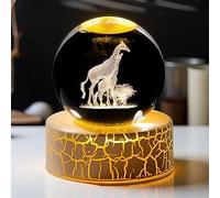Nzkeuf Crystal Ball Decoration, 2.3in Engraved 3D Giraffes Crystal Ball, Premium 9K Glass with Warm Light Base, Glass Sphere Paperweight, Ideal for Home, Office, Garden, and Giraffe Lovers