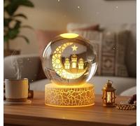 Nzkeuf Crystal Ball Moon and Castle, Engraved 3D Moon, Premium 9K Crystal Ball with Warm Light Base, Glass Sphere Paperweight, Ideal Decor for Home, Office, Garden and Gift