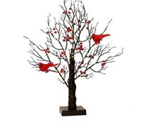 Nzkeuf Easter Decor Tree with Lights, 21in Medieval Red Tree, Retro Cardinal LED Tree Light, Easter Gift Tree Lamp Tabletop Decor with Vintage Berry Bird, for Friend & Collectors