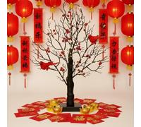 Nzkeuf Medieval Red Tree with Lights, 21in New Year Decor Retro Cardinal LED Tree Light, China New Year Tabletop Decor USB Battery Powered, Vintage Berry Bird, for Friend & Collectors